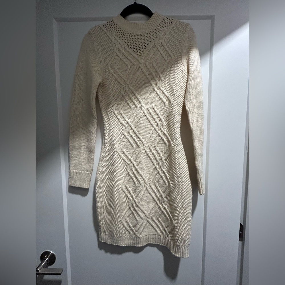 VENUS Cream Long Sleeve Knit Dress